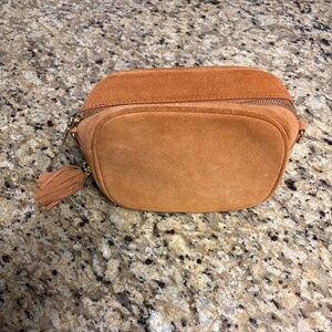 POM POM SUEDE LEATHER CLUTCH